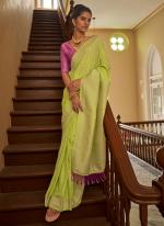 Nylon Crepe Parrot Traditional Wear Zari Work Saree